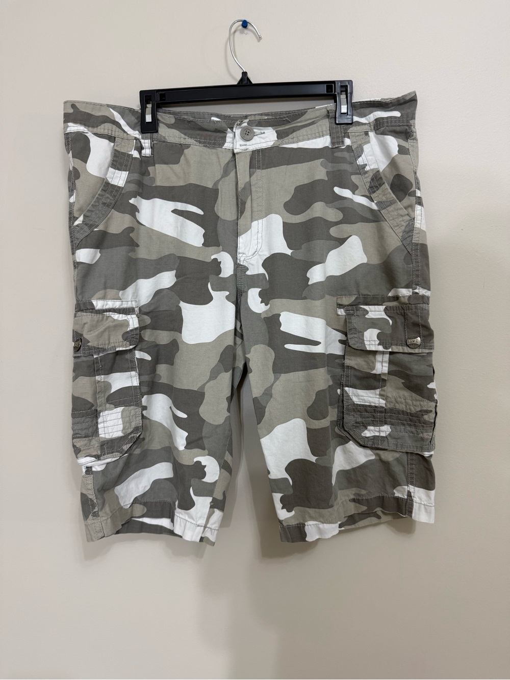 RAW X Cargo Shorts Cotton Mens 38 Gray White Camo Camouflage Military Pockets